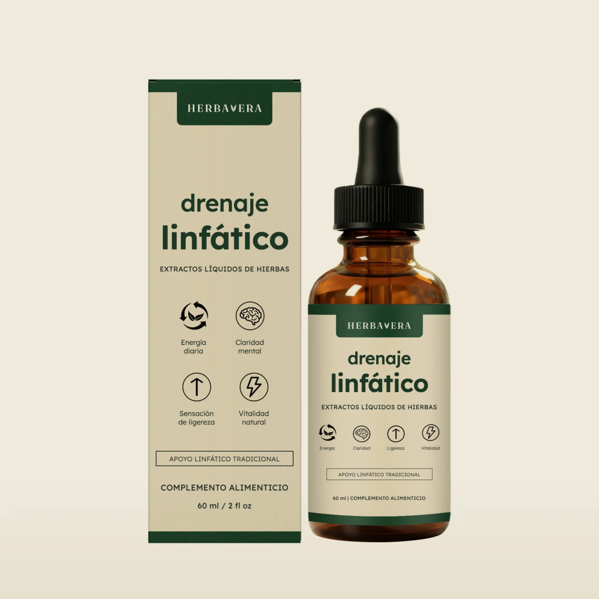 Frasco HERBAVERA Drenaje Linfático de 60 ml con su caja