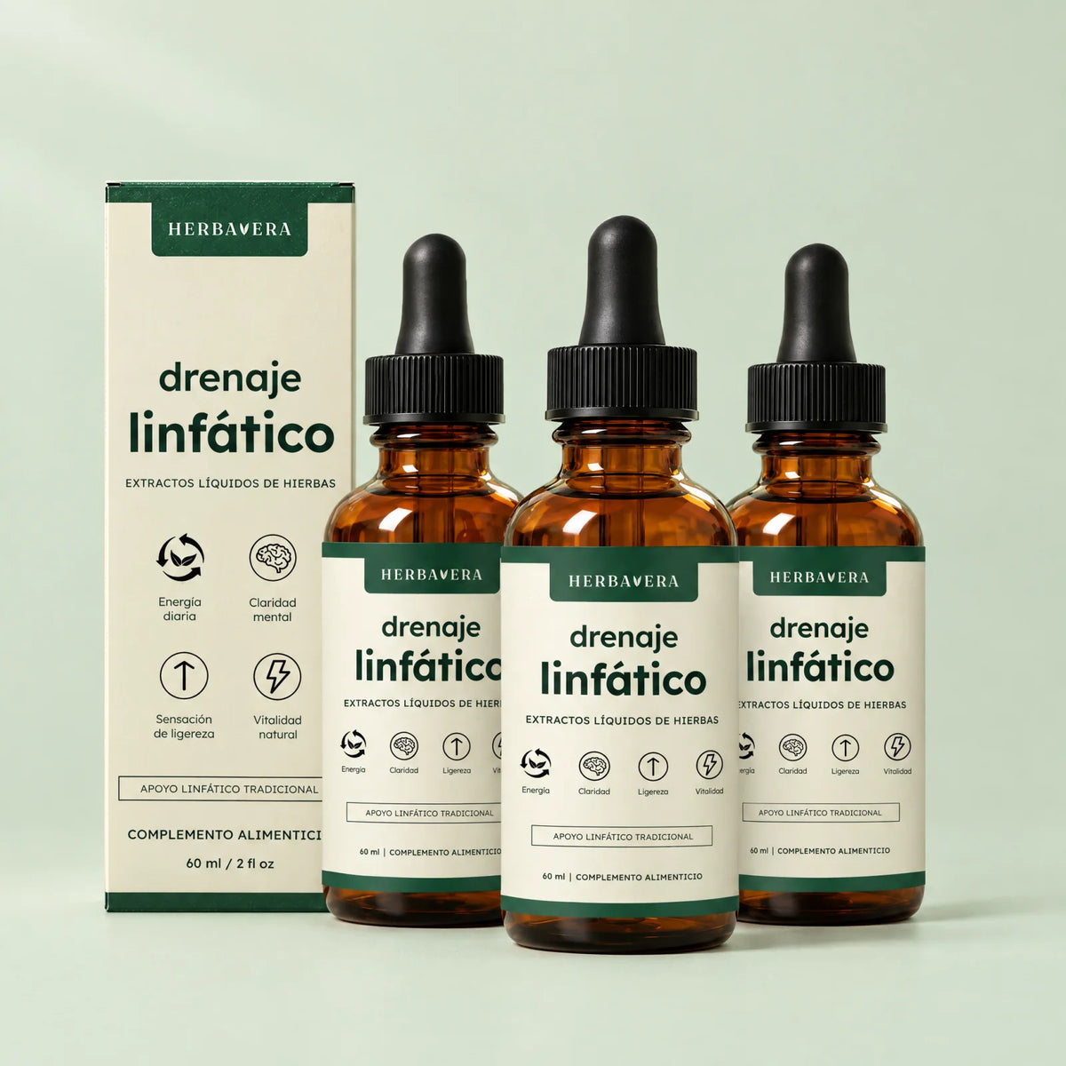Pack de 3 frascos HERBAVERA Drenaje Linfático de 60 ml